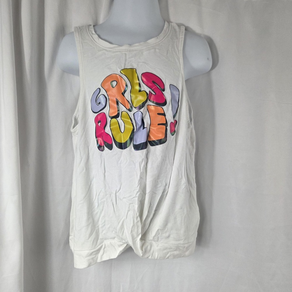 Old Navy Tank Top Girls Small 6-7 White GRLS RULE Graphic Jersey Summer